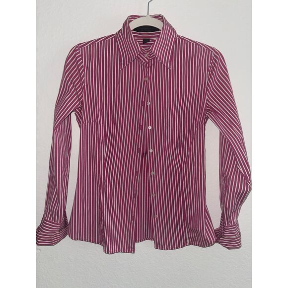 Express Women’s Ultimate Essential Red/White Striped Button Shirt Sz 2 - Picture 1 of 6